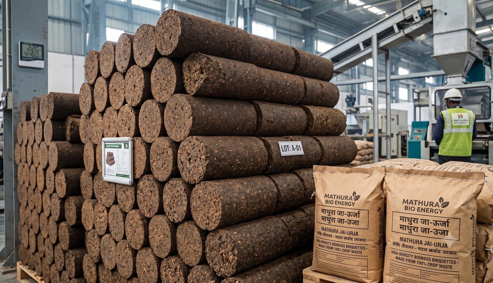 Biomass briquettes ready for industrial use